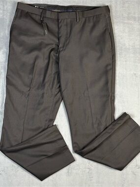 Men’s Gray Dress Pants W34 L30 Slim Flat Front Business Work Slacks Cardinali